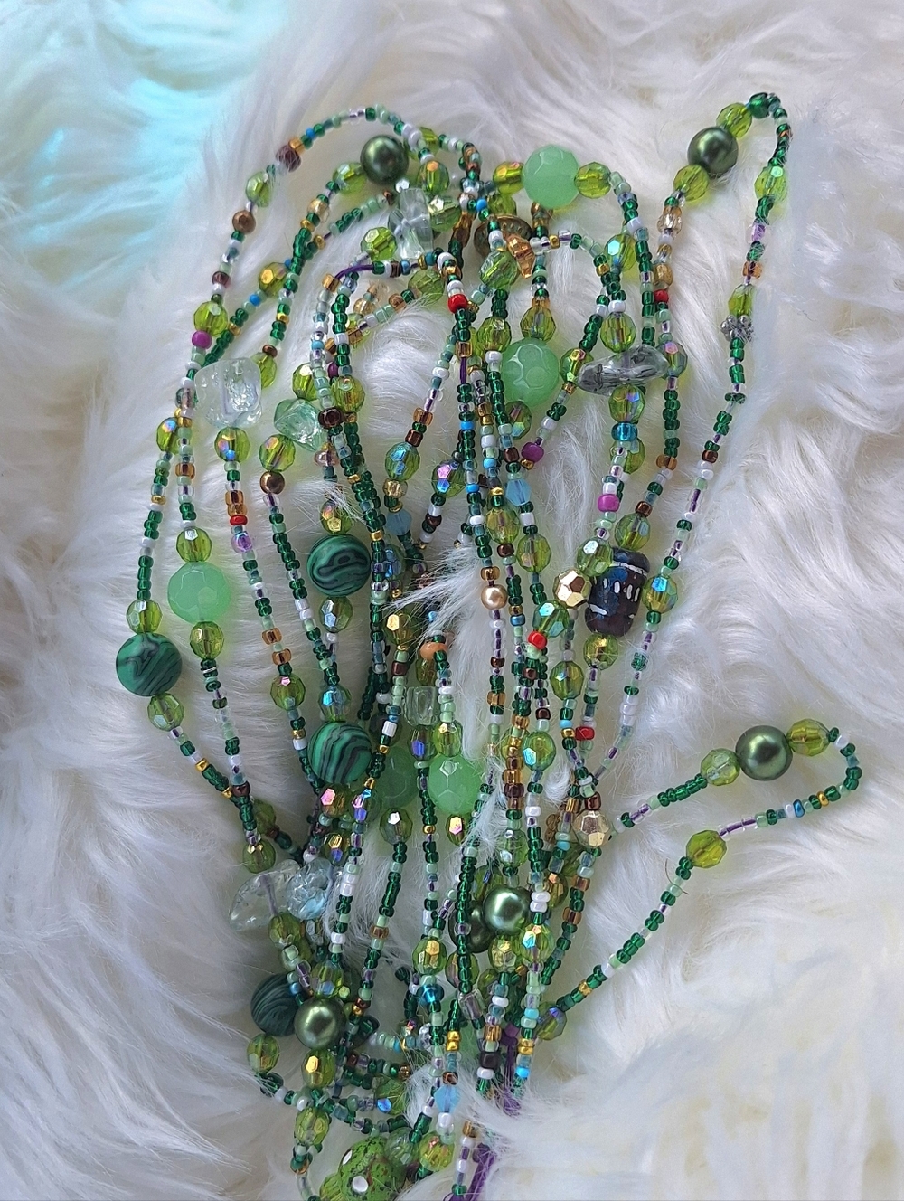 Handcrafted Green Waist Beads In 60 Inches